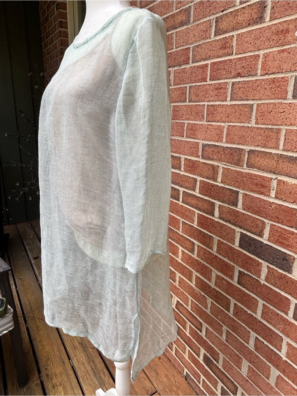 Eileen Fisher Organic Linen Open Knit Tunic Sweater Seafoam Green Size M - Picture 10 of 10